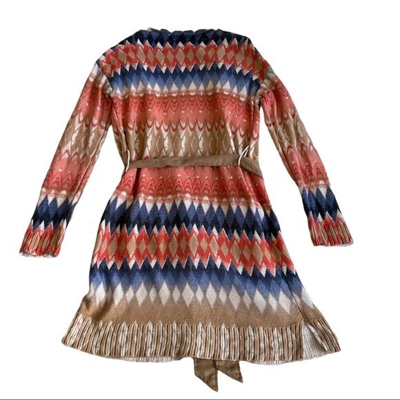 Chico’s Ikat Freya Duster Cardigan Sweater with Belt Chevron Small - Picture 3 of 6